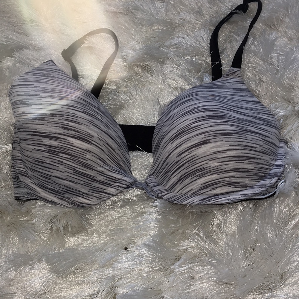 Grey stripe pink bra